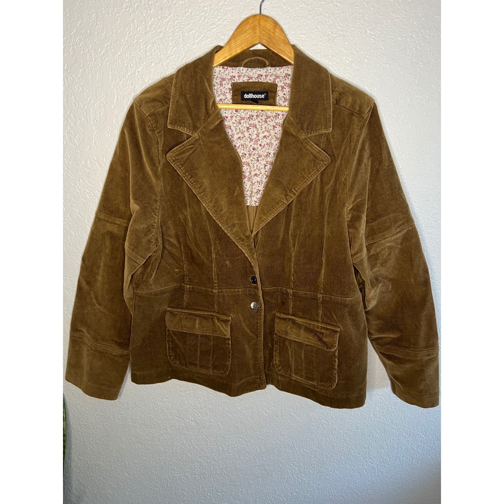 Vintage Dollhouse Corduroy Blazer Jacket Womens 1X Brown Excellent